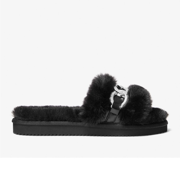 NWT NEW MICHAEL KORS SCARLETT WOMENS BLK FUR SLIPPERS/SLIDES - Picture 9 of 11